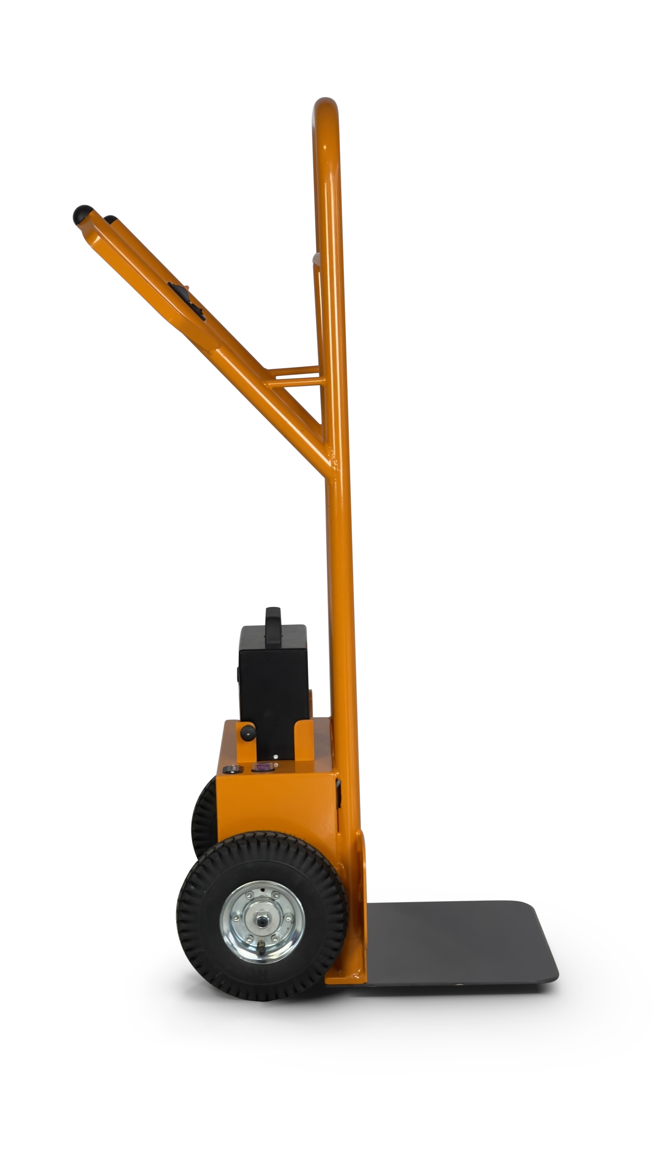 Seitenansicht der efatec Kuli K2 elektrischen Transportkarre in einer Lagerhalle bei dif-shop"