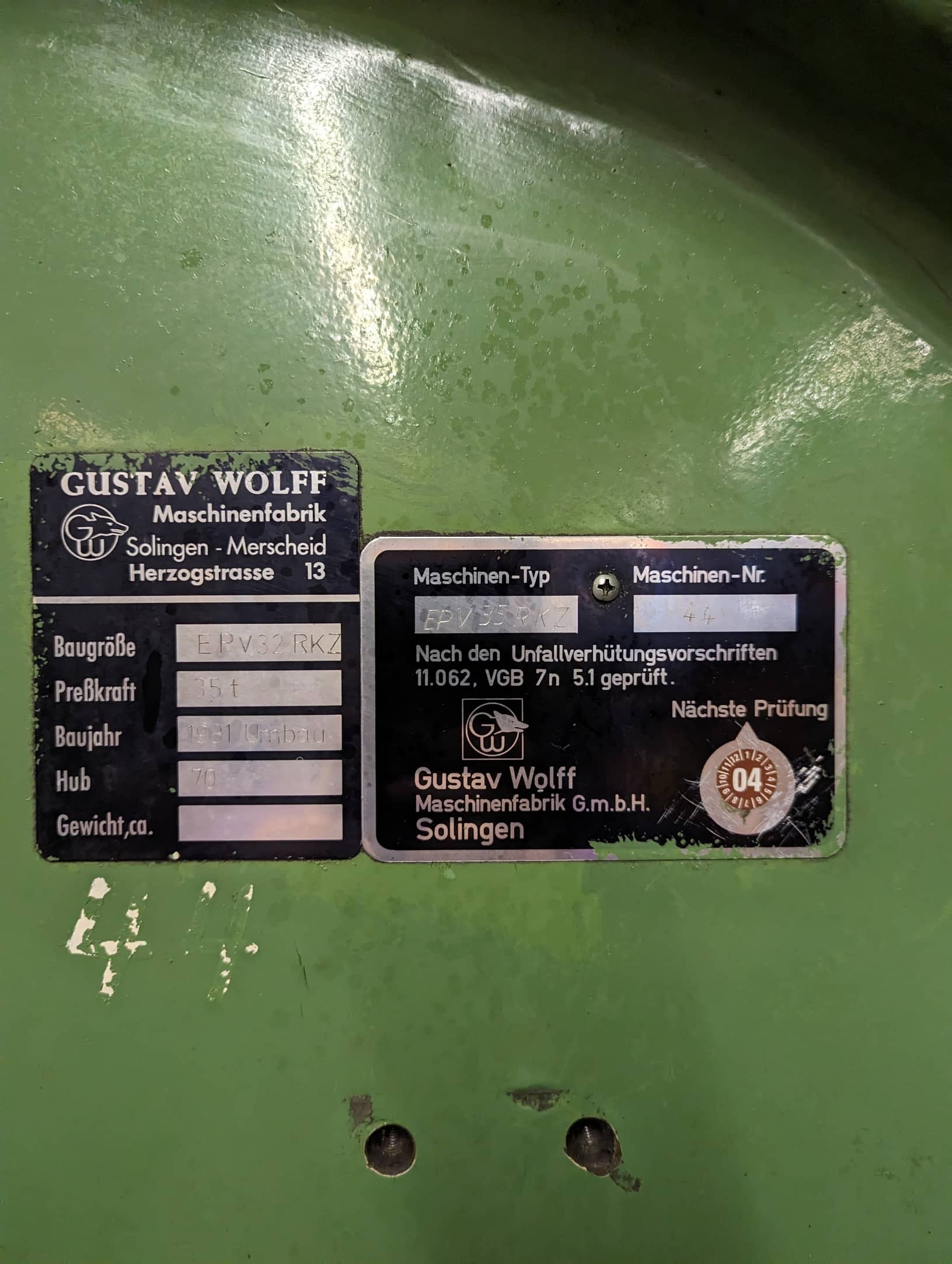 GUSTAV WOLFF Exzenterpresse Maschinen-Typ: EPV35RZ